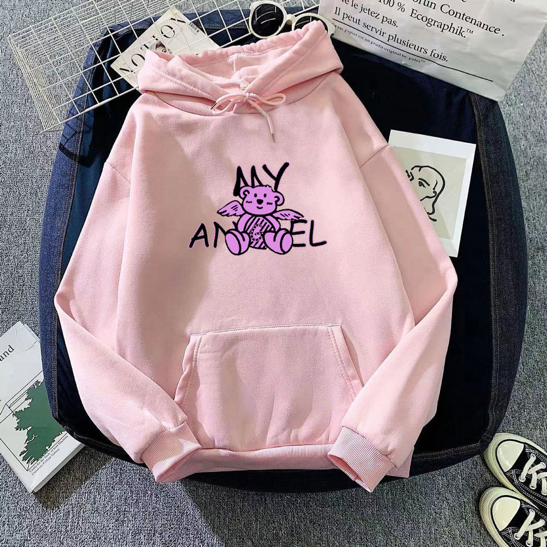 Kvinders hoodie med sødt engel bjørn design Skovae