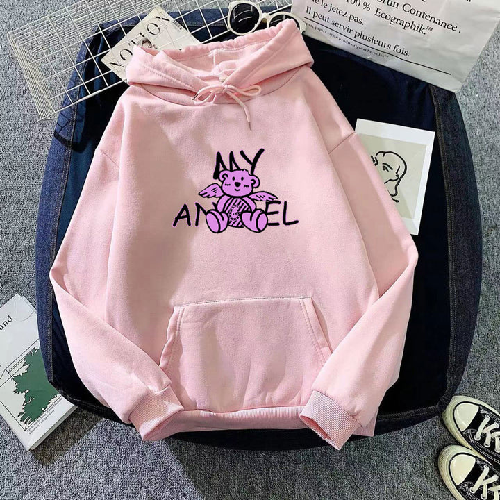 Kvinders hoodie med sødt engel bjørn design Skovae