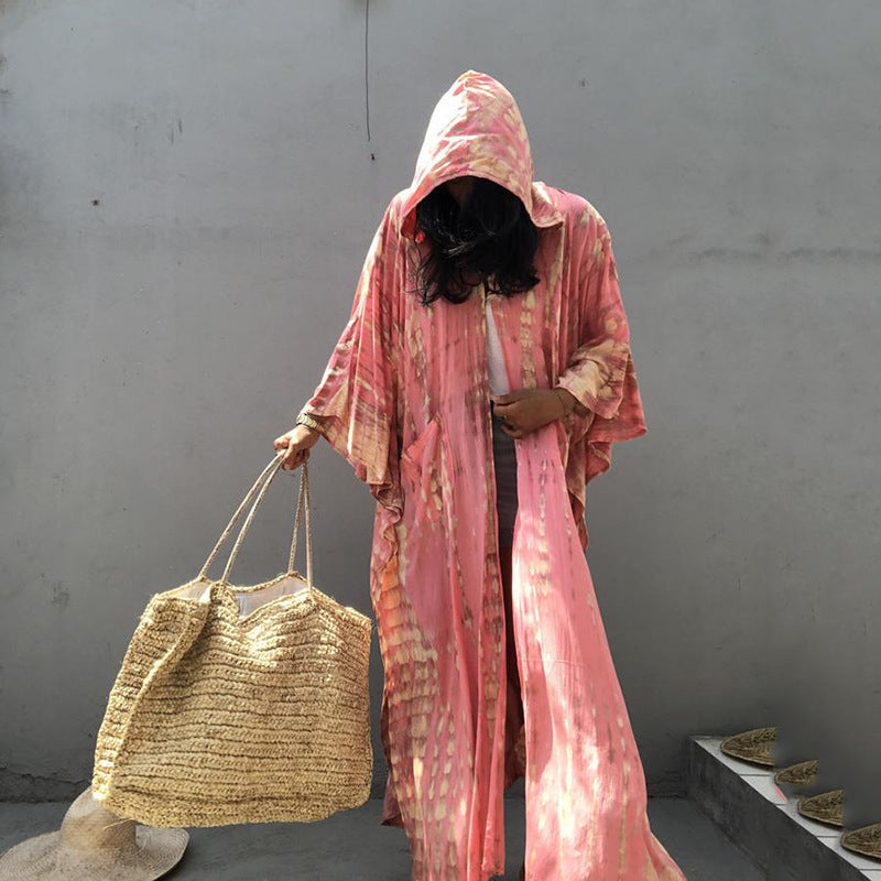 Dame Strandkaftan i let chiffon med unikt mønster Stilla