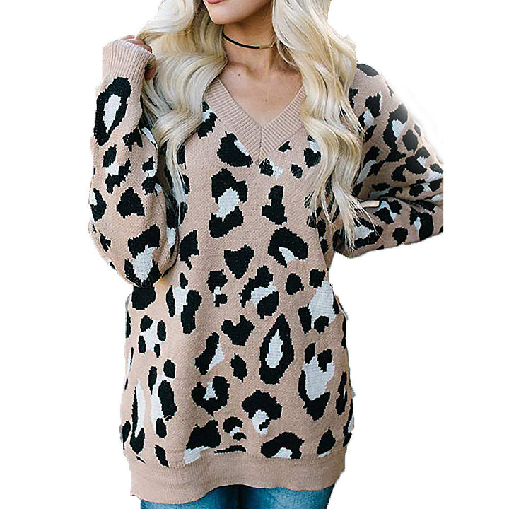 Dame sweater med leopardmønster og V-udskæring Stilla