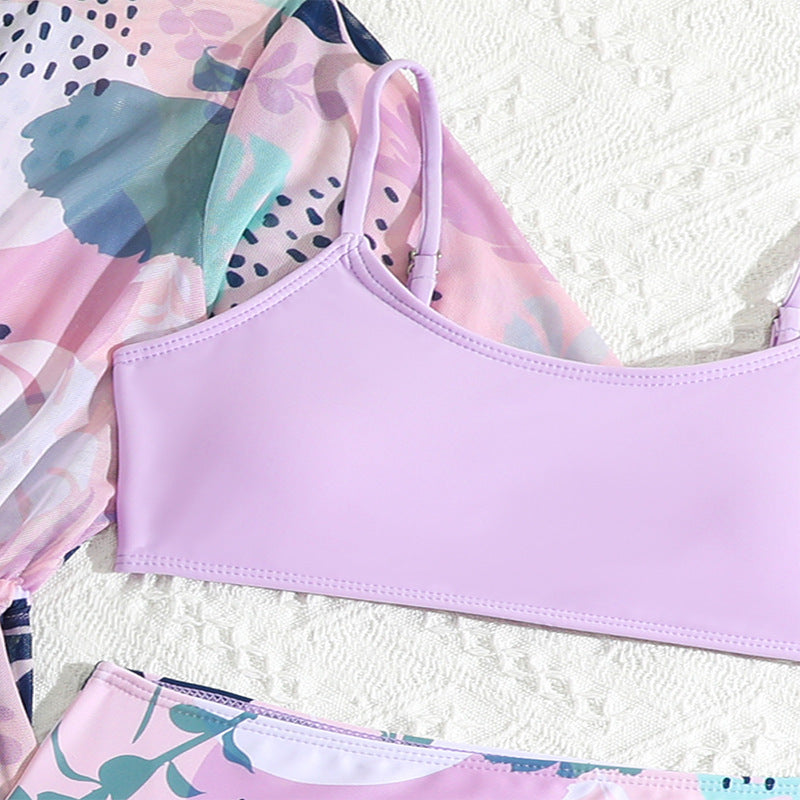 Dame badetøj sæt med blomster kimono og sporty bikini top Stilla