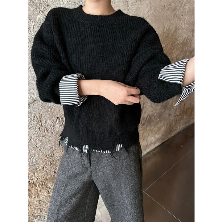 Kvinders chunky strikbluse med moderne frayed kanter og afslappet pasform Stilla