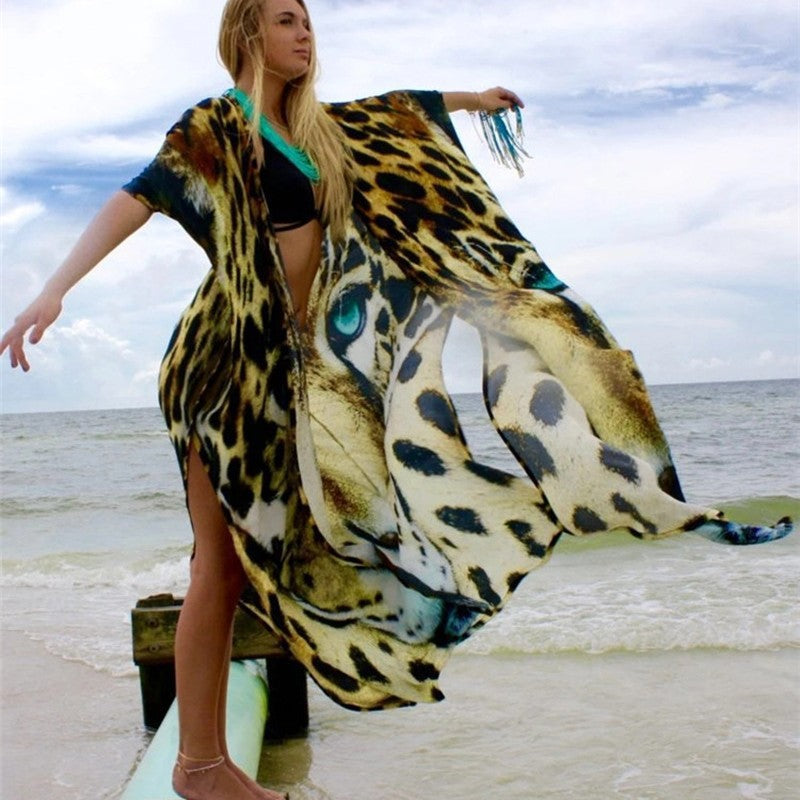 Dame Kaftan-Cover-Up med livligt dyredesign Stilla