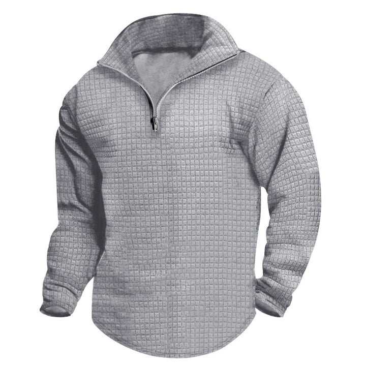 Herrer nan Stehkrave-sweatshirt med kvadratisk struktur og kort frontzip Skovae
