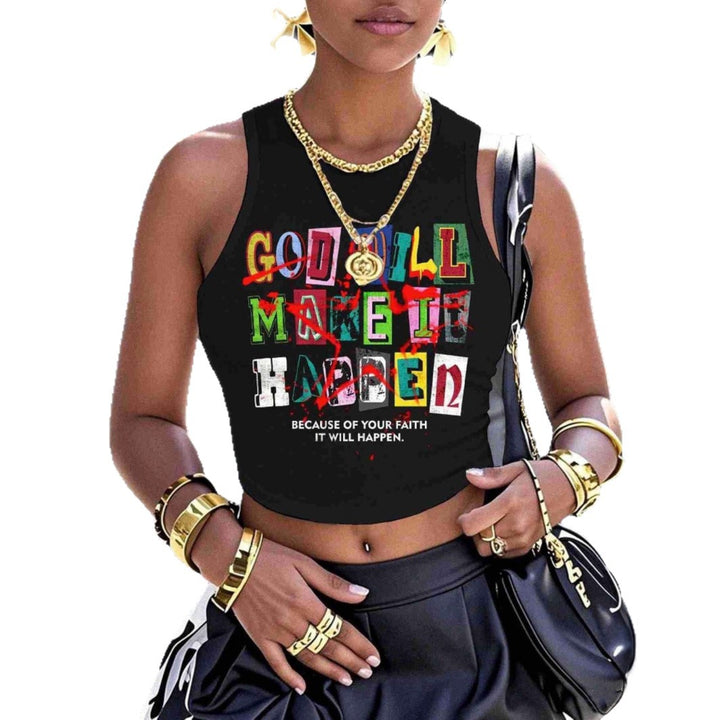 Dame Crop-Top med kreativ tekst og moderne grafisk design Skovae