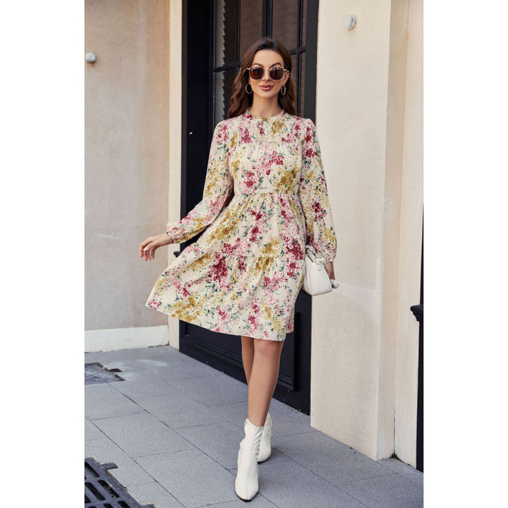 Dame Floral Print A-linje Kjole med lange ærmer Stilla