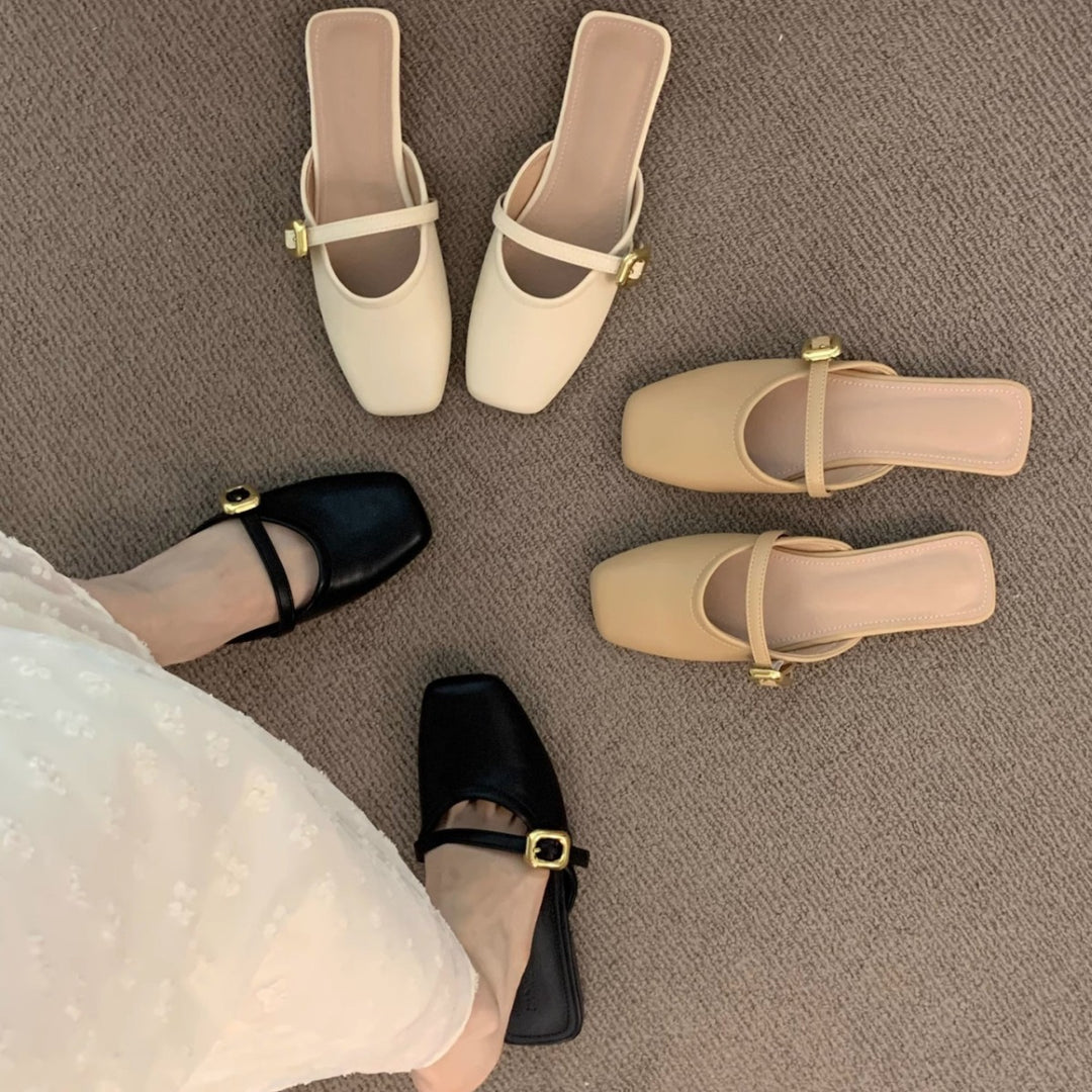 Dame Slip-On Mules med kvadratisk tåform og dekorativ rem Stilla