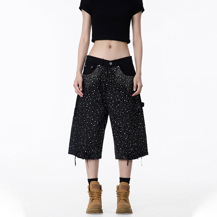Dame Cargo-shorts med glitrende detaljer og bred pasform Stilla