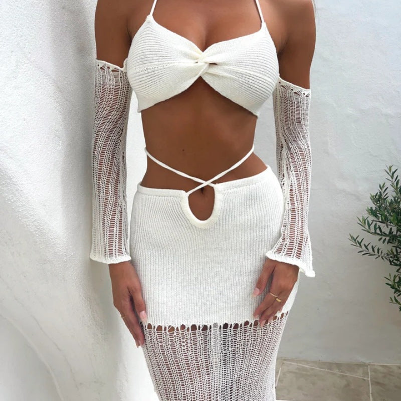 Dame Hækle-Bikini Sæt med lange ærmer og asymmetrisk design Stilla