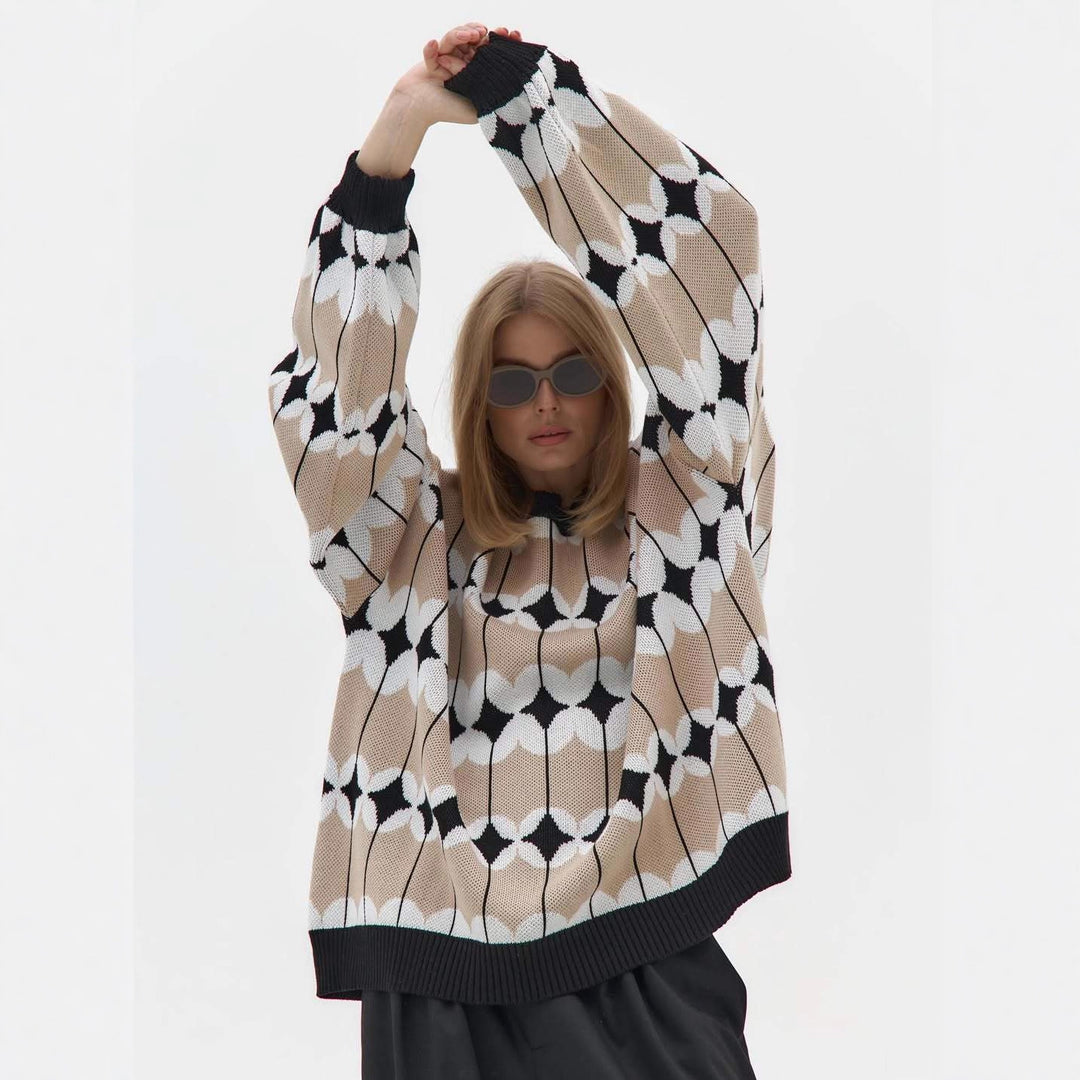 Kvindernes mønstrede oversized sweater med voluminøse ærmer og elastiske manchetter Stilla