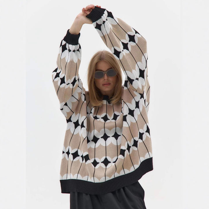 Kvindernes mønstrede oversized sweater med voluminøse ærmer og elastiske manchetter Stilla
