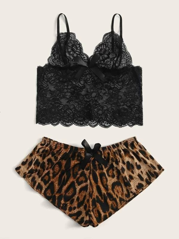 Dame Spids Bralette og Dyretryk Shorts Sæt Stilla
