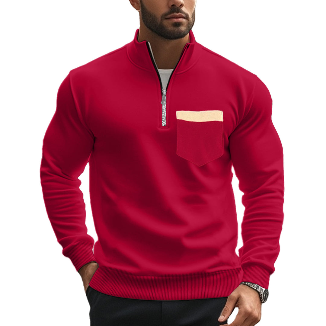 Herre sporty sweater med høj afsluttende krave og dekorativ brystlomme Stilla