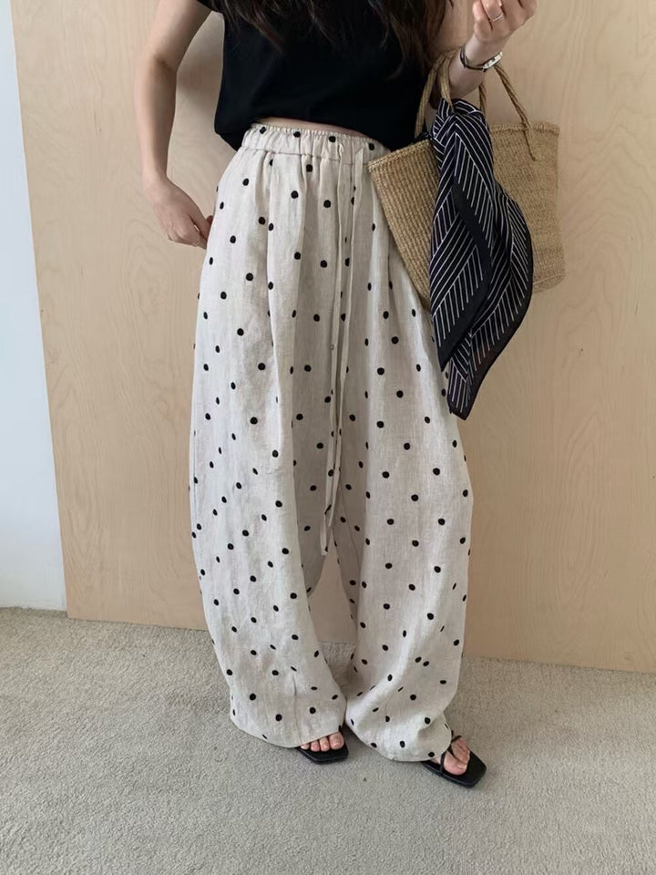 Femme Høj Talje Polka Dot Palazzo Bukser Stilla