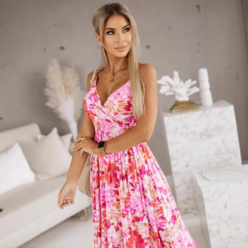 Dame fritids maxi-kjole med smal V-hals og foldet design Stilla