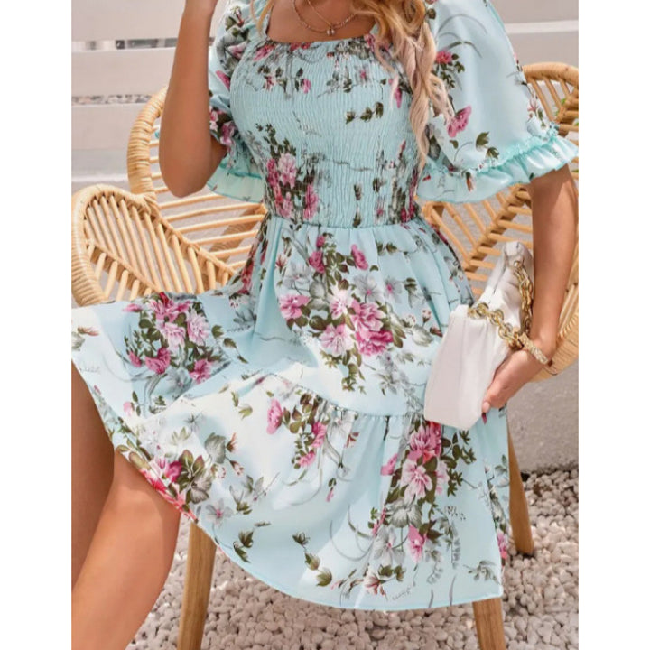 Femme Blomsterprint Smocked-Lagkjole Stilla