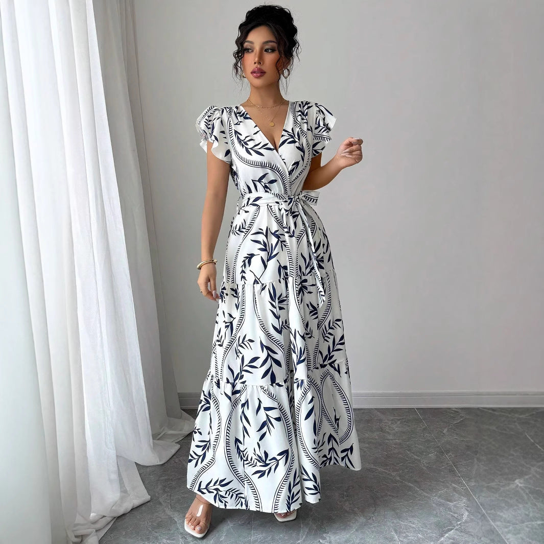 Dame Maxi Kjole med blomstret design og taljestrop Stilla