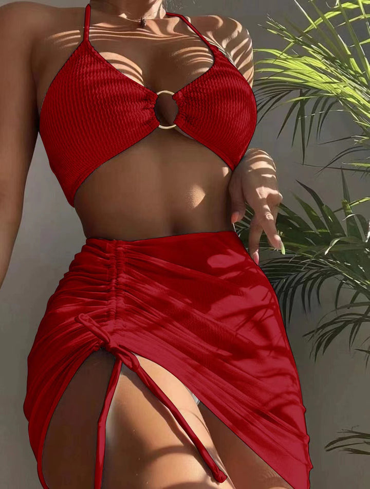 Dame bikini sæt med draperinger og ringdetalje Stilla