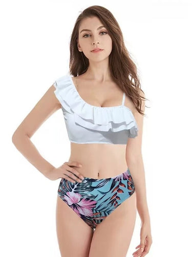 Dame Rüschentropfenprint Høj Talje Bikini Sæt Stilla