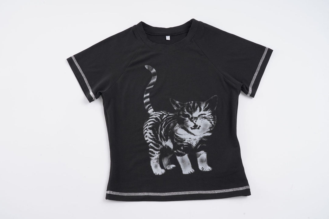 Dame T-shirt med kreativ dyreprint og høj kvalitet bomuldsmateriale Skovae