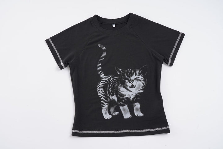 Dame T-shirt med kreativ dyreprint og høj kvalitet bomuldsmateriale Skovae