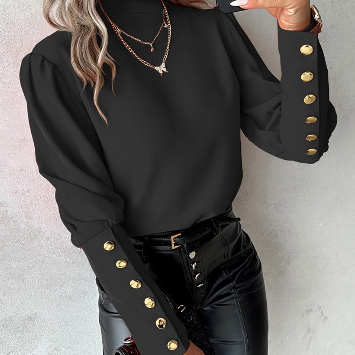 Damer Elegant Bluse med quiltet ståkrave og gyldne knapper Stilla