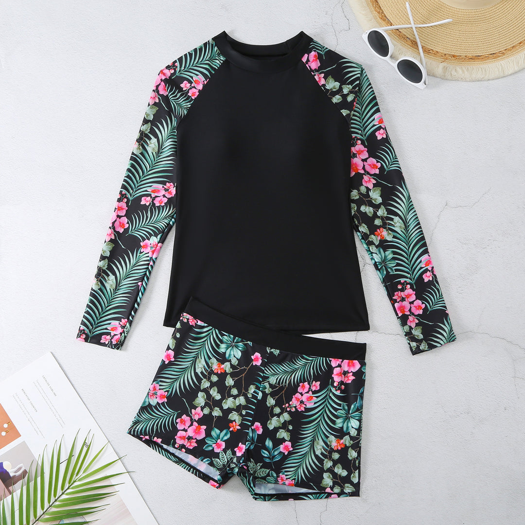 Dame UV-beskyttelse Rashguard-sæt med blomstret design Skovae