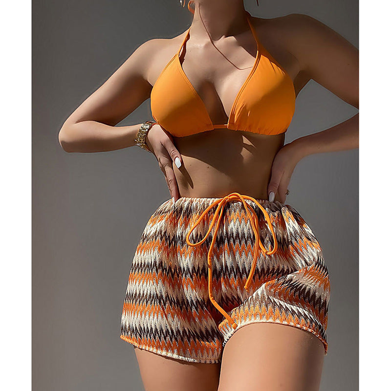 Dame Polyester Trekant Bikini og Høj Talje Shorts Sæt Stilla