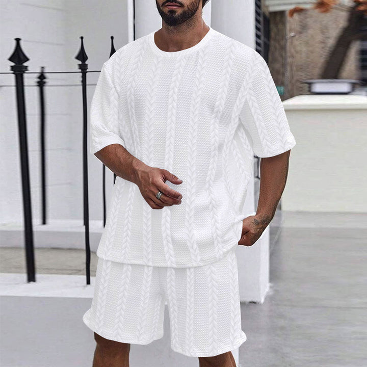 Herre afslappet strik sæt med oversized T-shirt og shorts Stilla