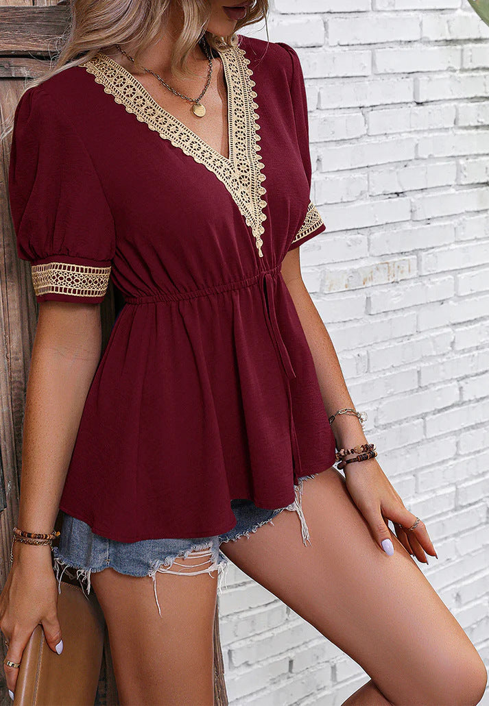 Stilla | Elegant Sommer V-Hals Blonde Korte Ærmer T-shirt