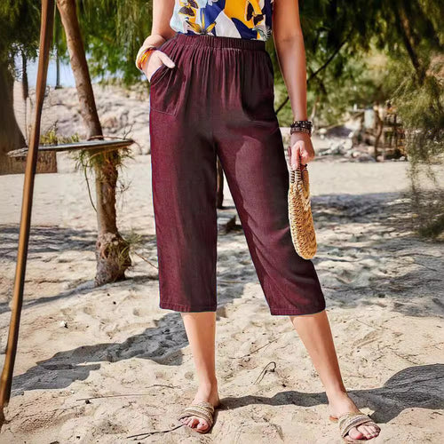Damer Behagelige Denim-Culottes med elastisk talje og sidelommer Stilla