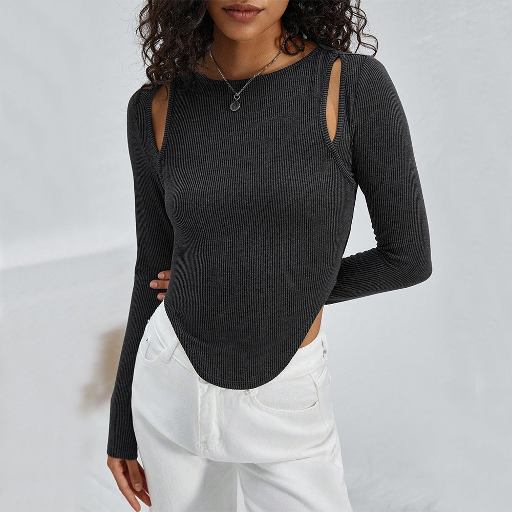 Kvindernes langærmede crop top med subtile udskæringer Stilla