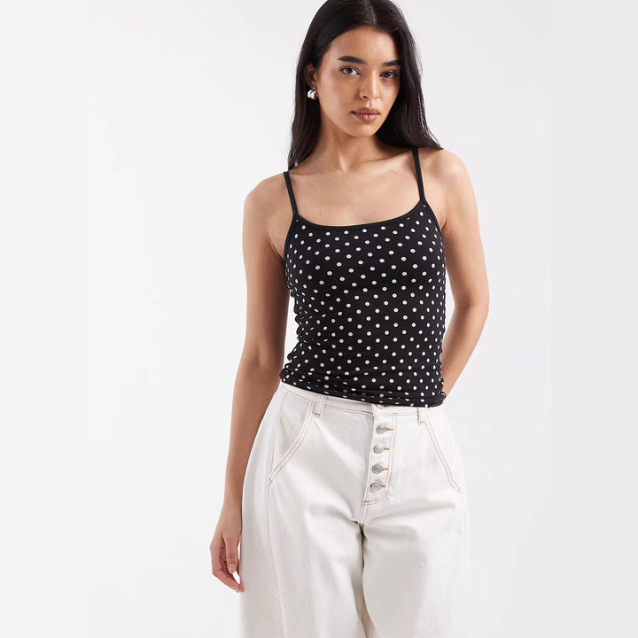 Dame spaghetti strap top med polka dots Skovae
