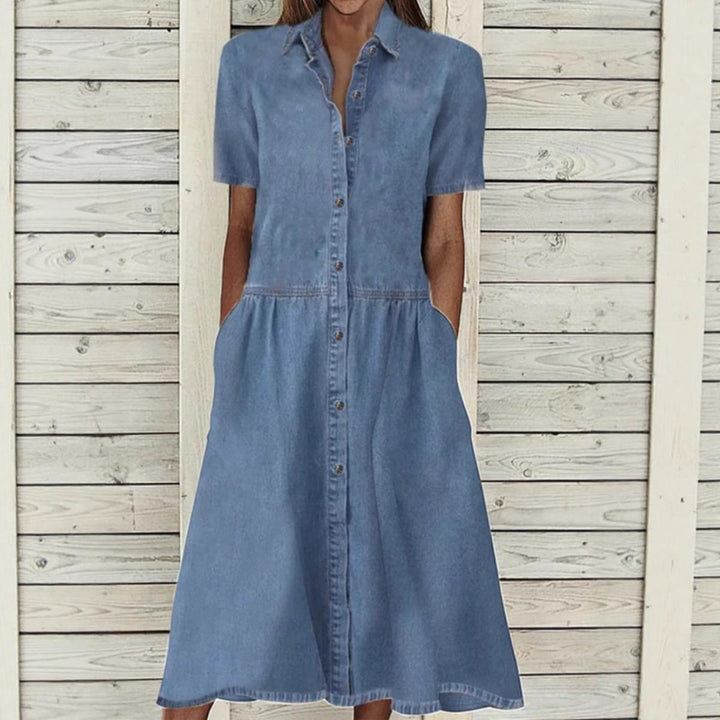 Dame Button-Up Denim Midi Kjole Stilla