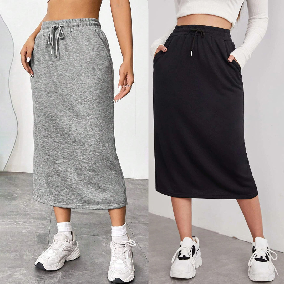 Dame sweatrock med elastisk talje og lommer Stilla