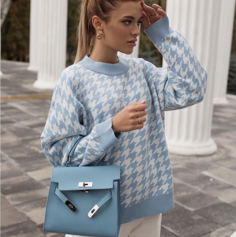Femme Hahnentritt Overdimensioneret Strikpullover Stilla