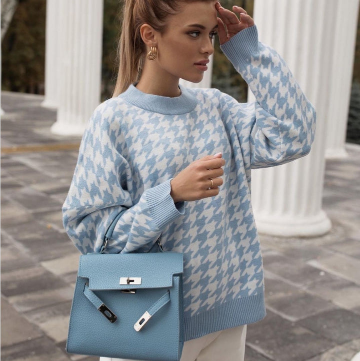 Kvinders oversized strikket sweater med ternet mønster Stilla