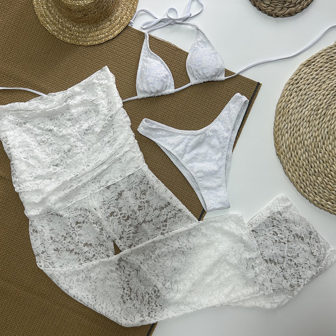 Dame Bikini og Palazzo-bukser sæt med elegant blondermønster Stilla