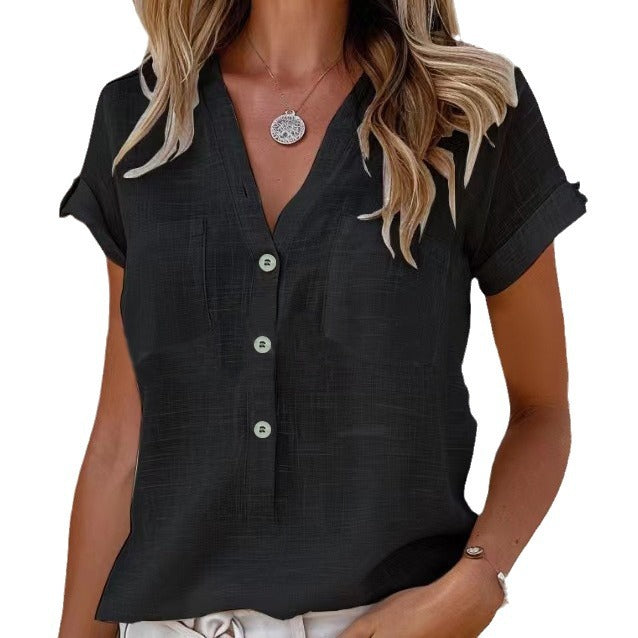 Dame Fritids Let Knap-Bluse Stilla