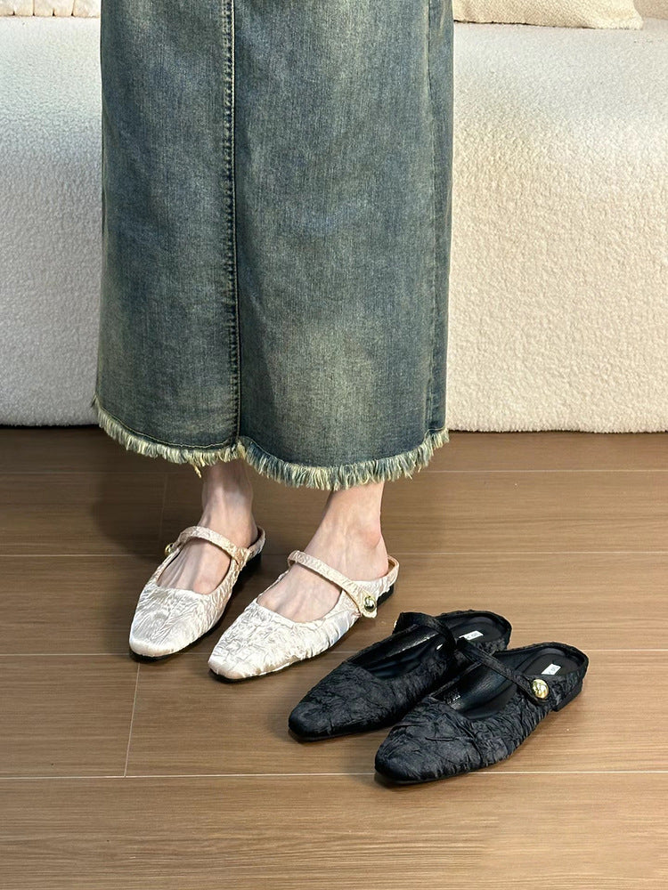 Dame elegant spids Slingback Ballerinas med dekorativ rem Stilla