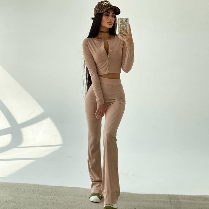 Dame Ripp-Schn cropped Top og udstillet Bukser Sæt Stilla