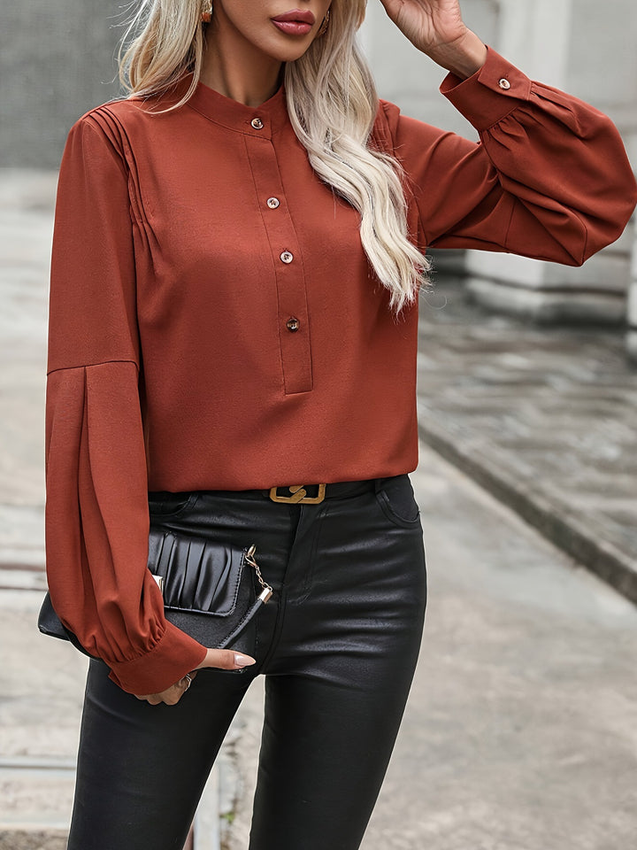 Dame elegant Bluse med højhalset krave og pufærmer Stilla