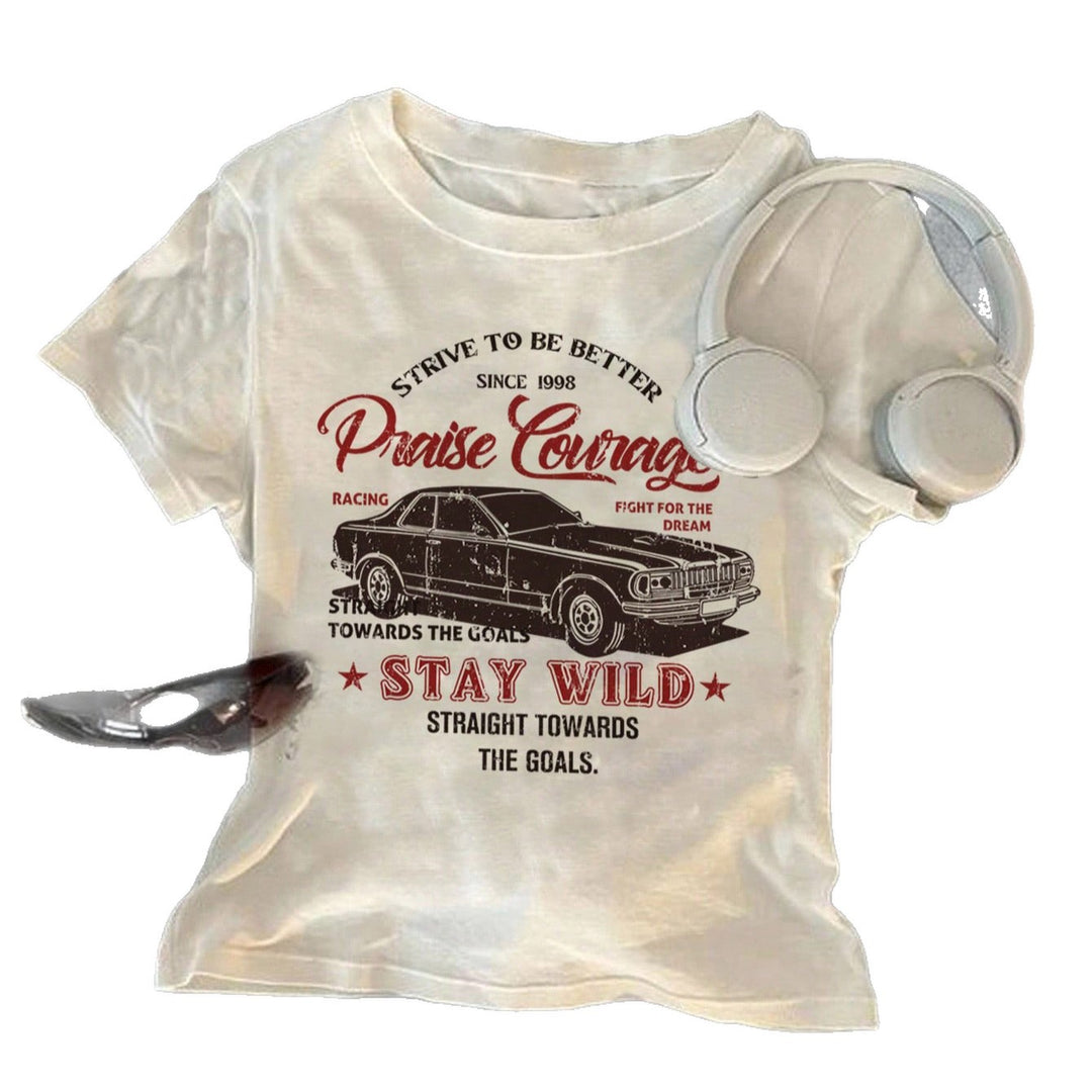 Dame T-Shirt med kreativt tryk og afslappet snit Skovae