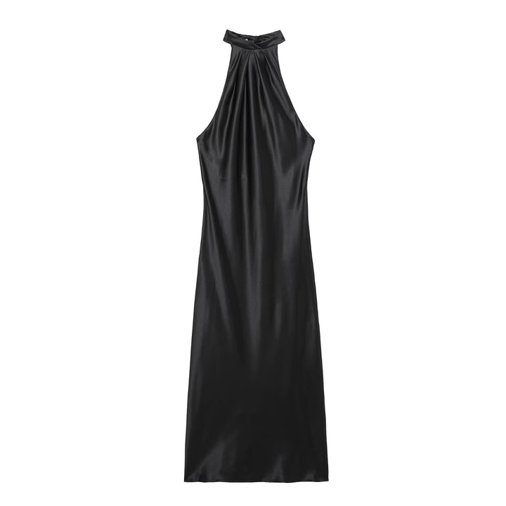 Femme Halter Neck Satin Maxi Kjole Stilla