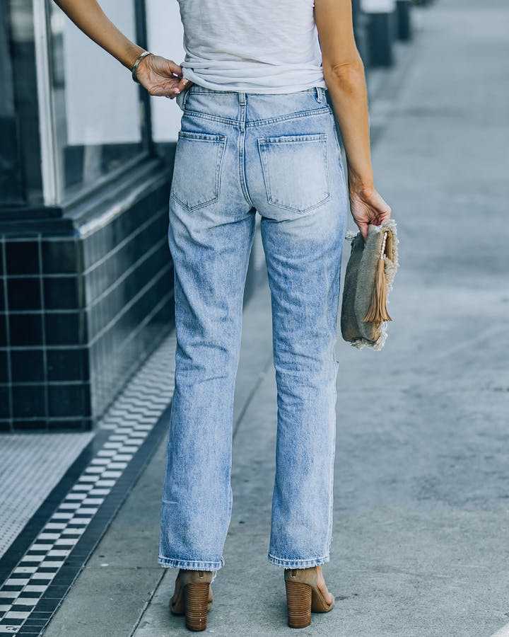 Dame High-Waist Jeans med frayed afslutninger og ripped-detaljer Stilla