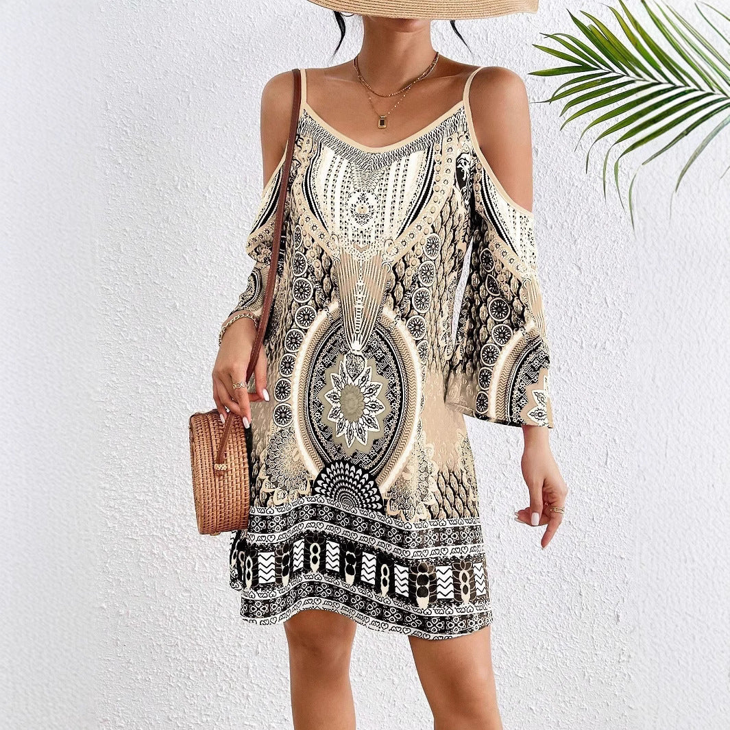 Dame Bohemian Kold-skulder Mini Kjole Stilla