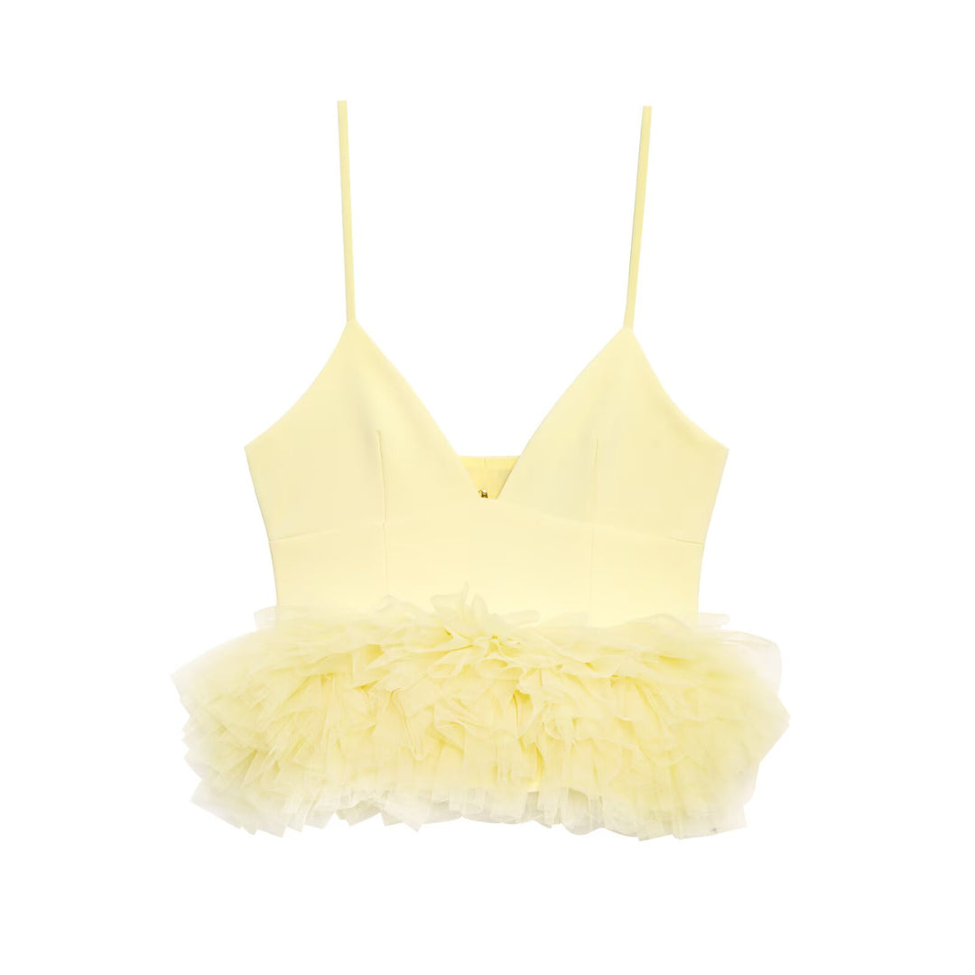 Femme Rüsch Tüll Kant Crop Top Stilla