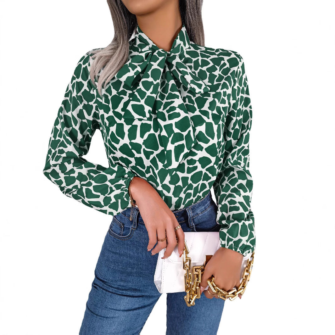 Damer Elegant Bluse med Sløjfe Krave og Dyreprint Stilla