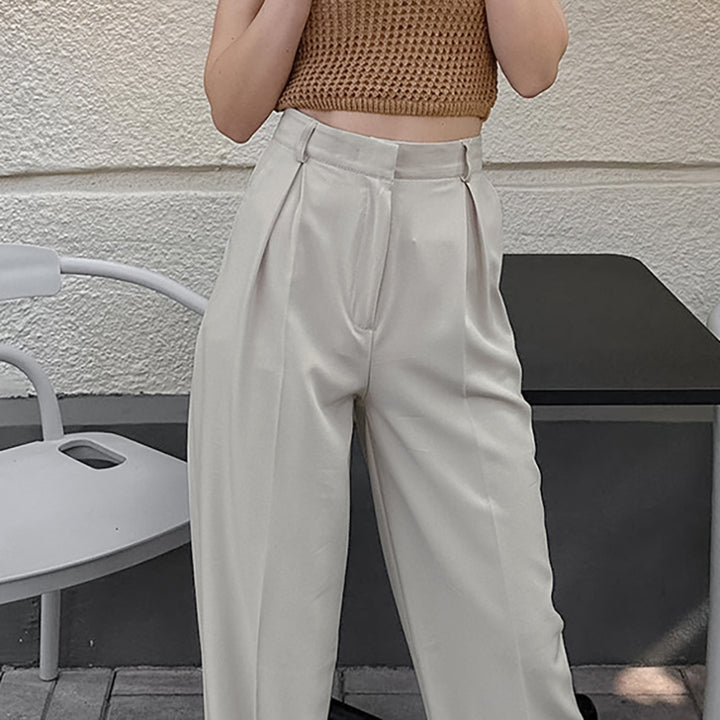 Dame bred High-Waist-bukser med elegant presselinje og komfortabel pasform Stilla