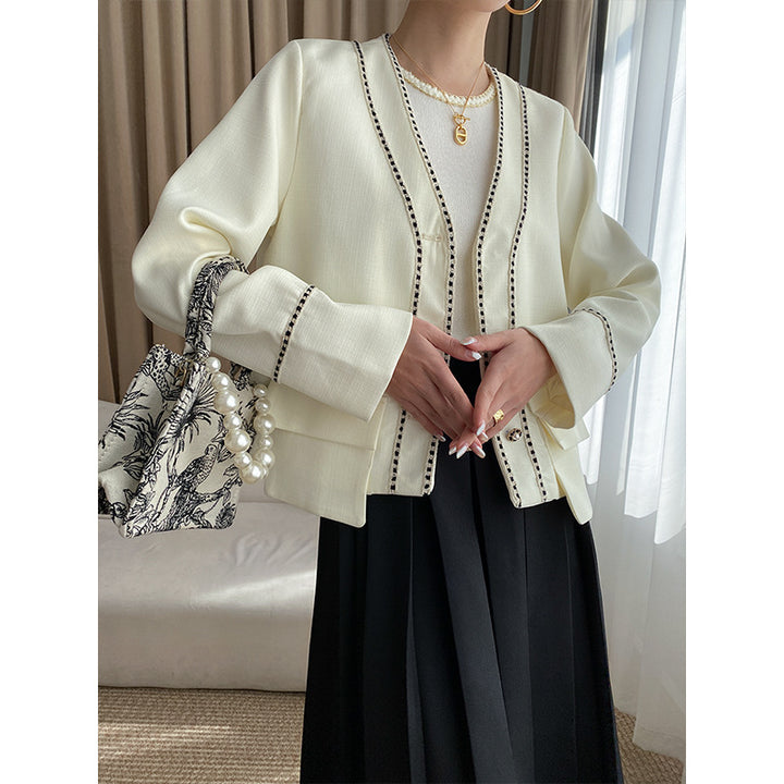 Dame Elegant Cardigan med delikate kontrastdetaljer Stilla